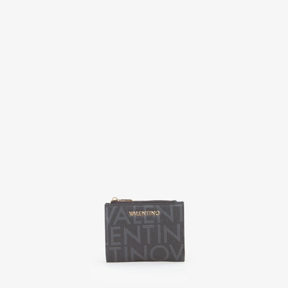 Portefeuille femme noir motif logo zippé compact