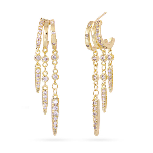Boucles d'oreilles pendantes femme acier doré zirconia spike