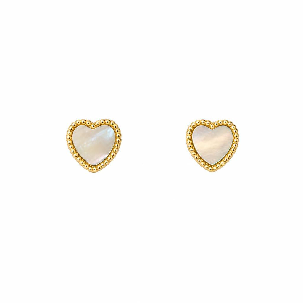 Clou d'oreille femme or jaune 9k nacre motif cœur