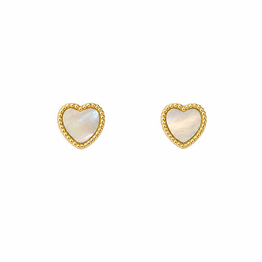 Clou d'oreille femme or jaune 9k nacre motif cœur