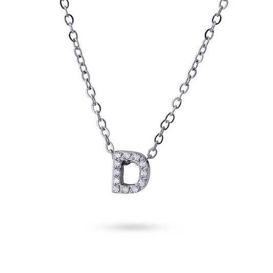 Collier femme acier lettre D zirconia gris 38 cm