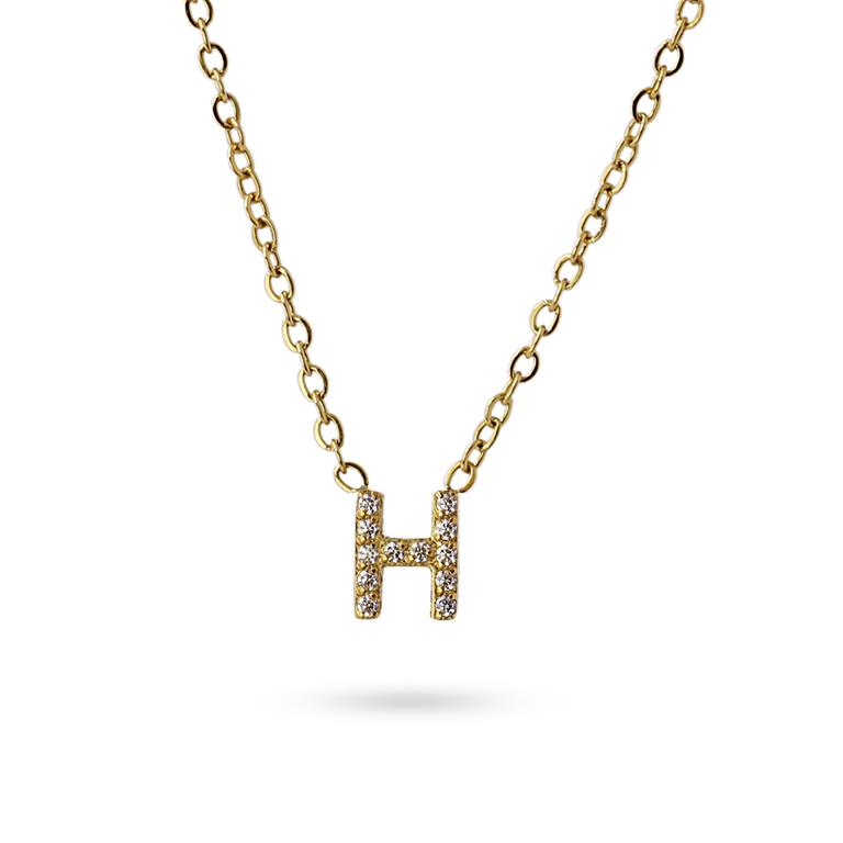 Collier femme acier jaune lettre H zirconia 38cm