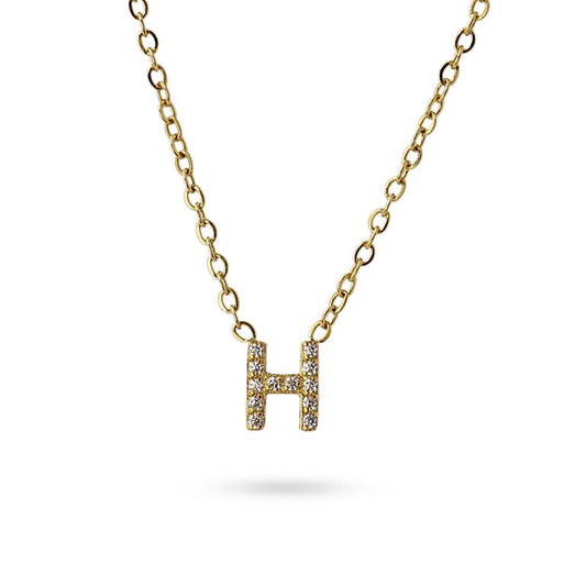 Collier femme acier jaune lettre H zirconia 38cm