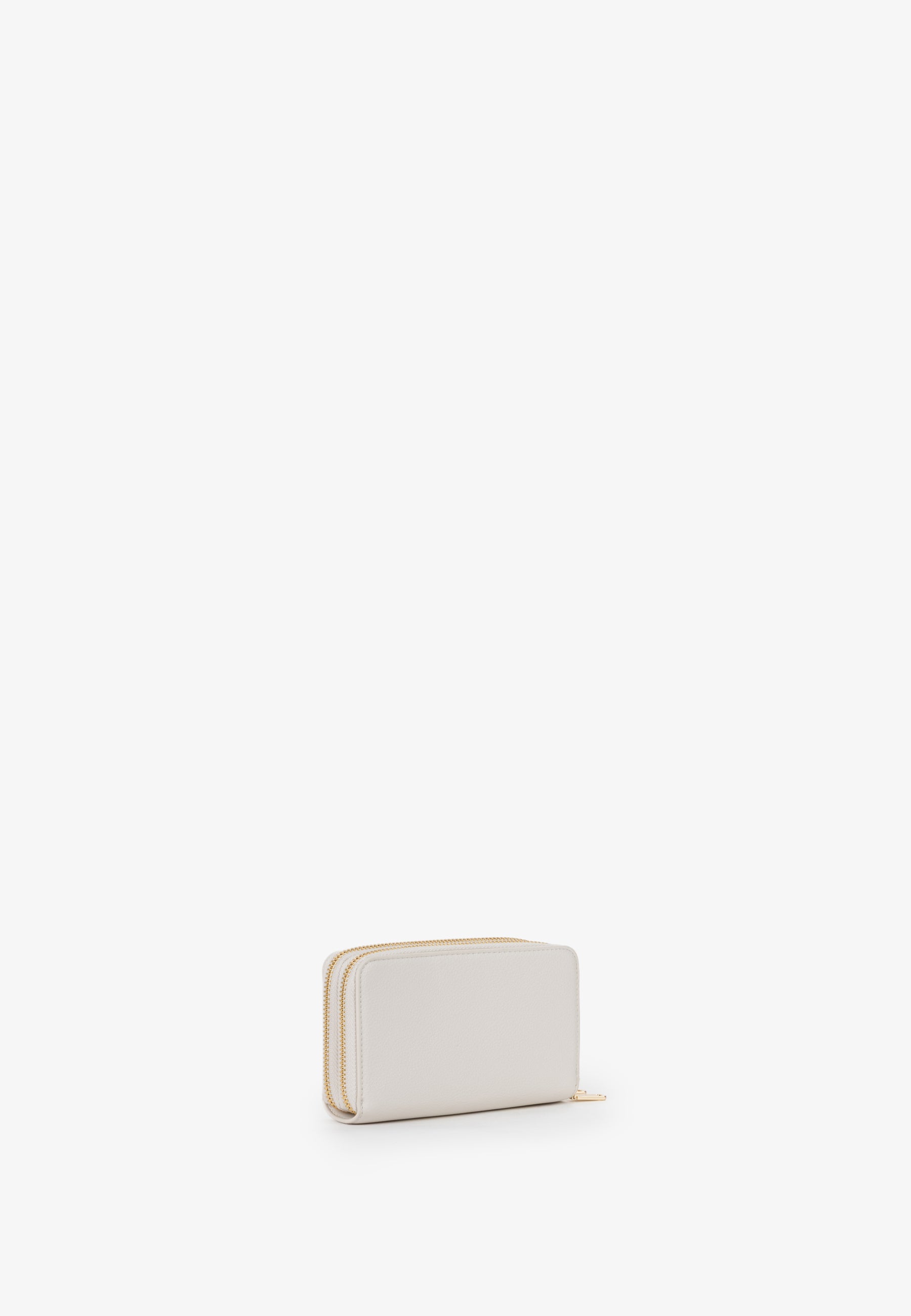 Portefeuille femme zippé écru finition lisse dorée