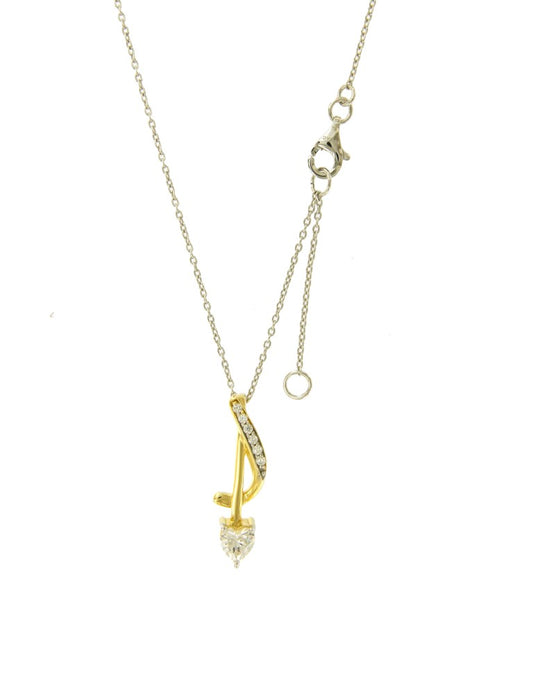 Collier femme argent bicolore pendentif cœur zirconia 42cm