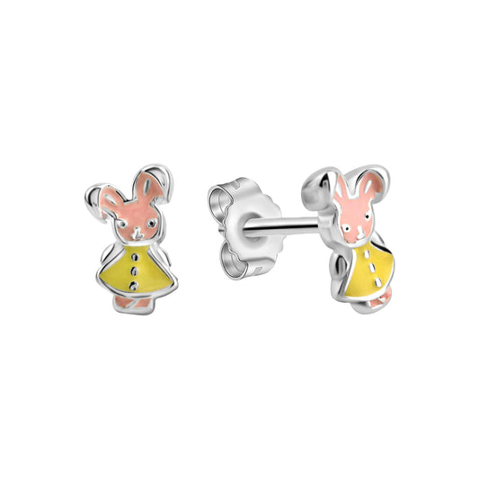 Clous d'oreilles enfant argent 925 lapin émail multicolore