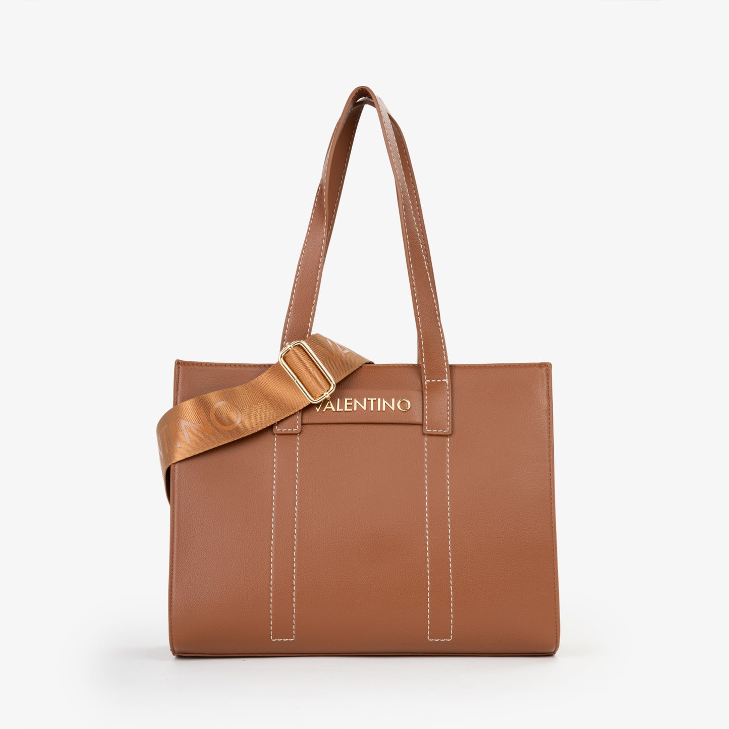 Sac cabas femme cuir vegan camel coutures contrastées