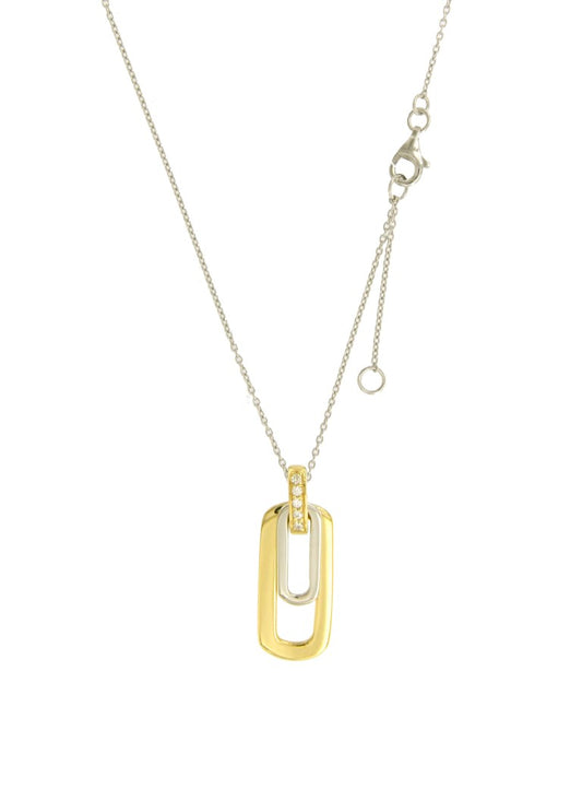 Collier femme argent bicolore pendentif anneaux zirconia