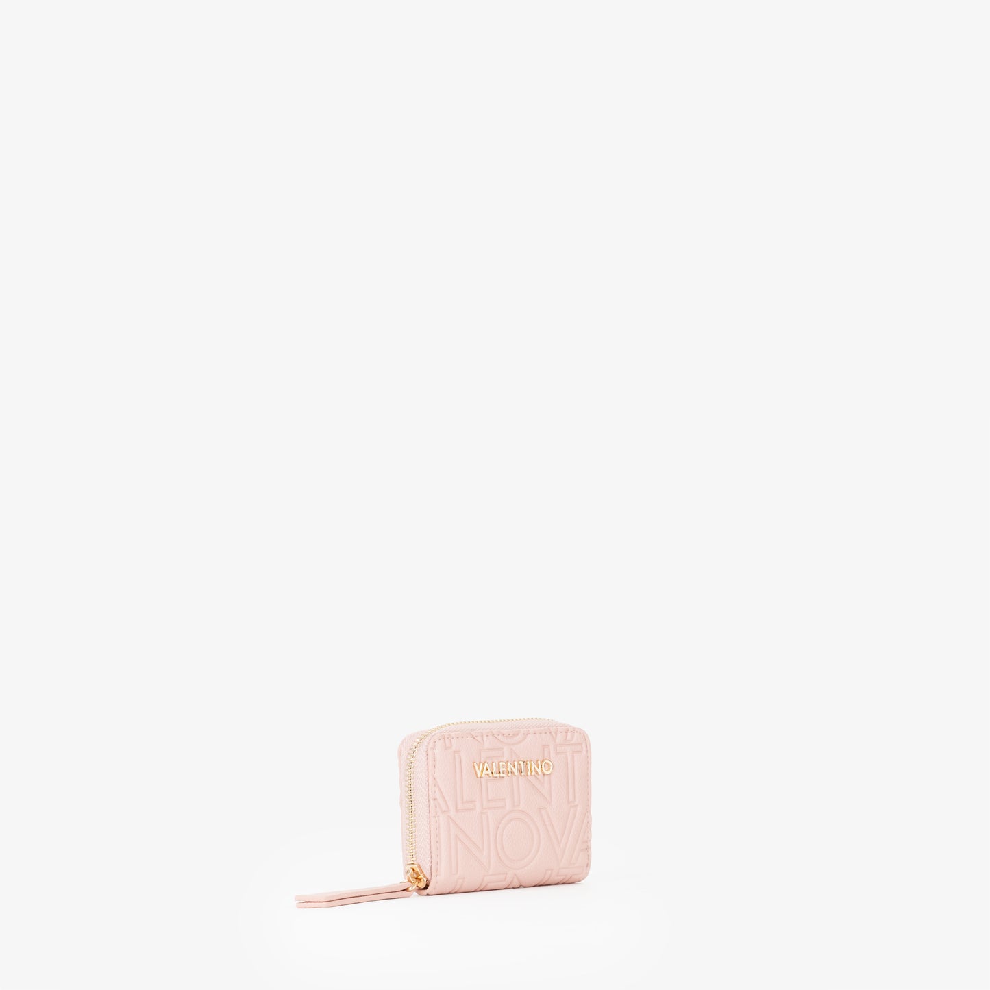Porte-monnaie femme rose poudré zippé monogramme embossé