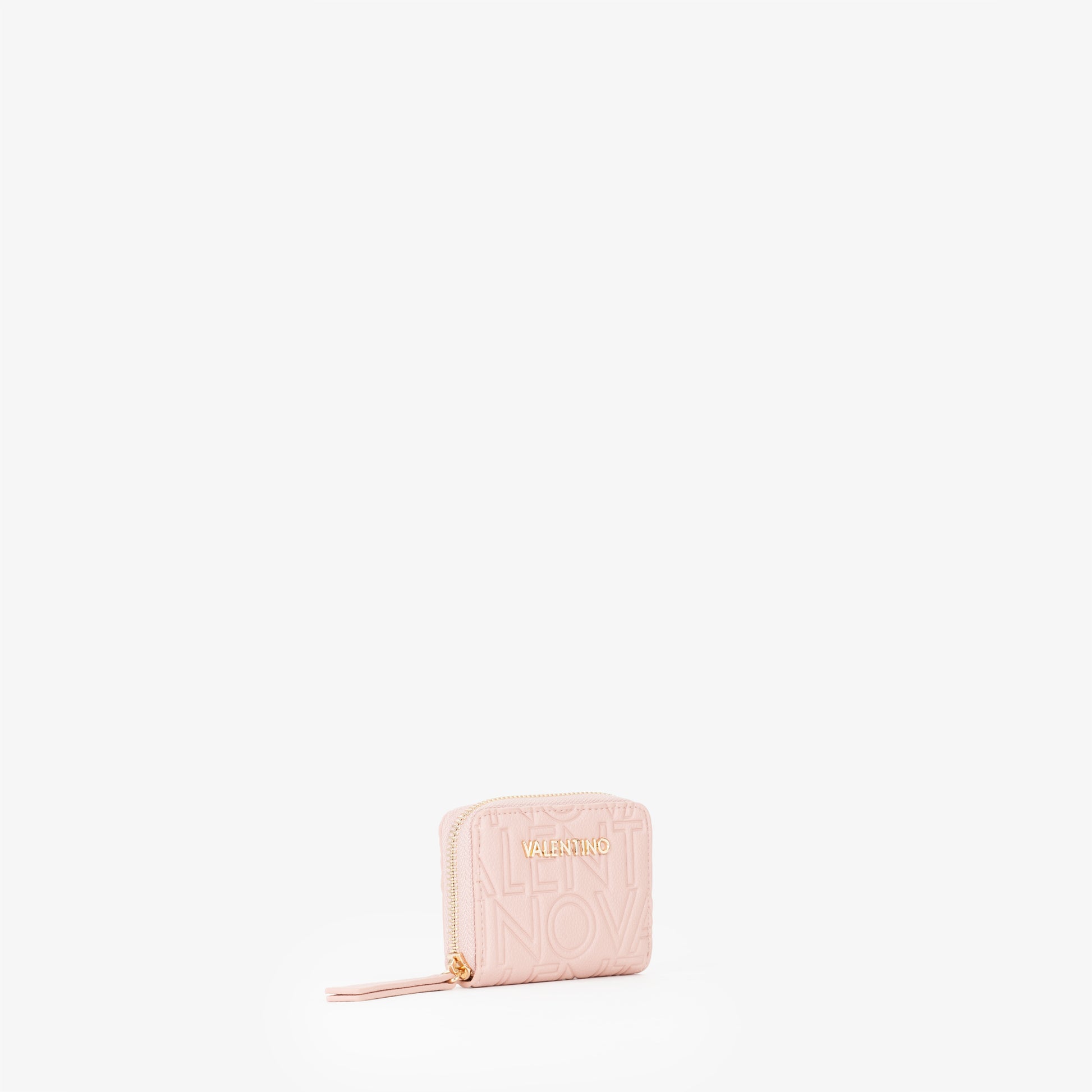 Porte-monnaie femme rose poudré zippé monogramme embossé