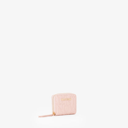 Porte-monnaie femme rose poudré zippé monogramme embossé