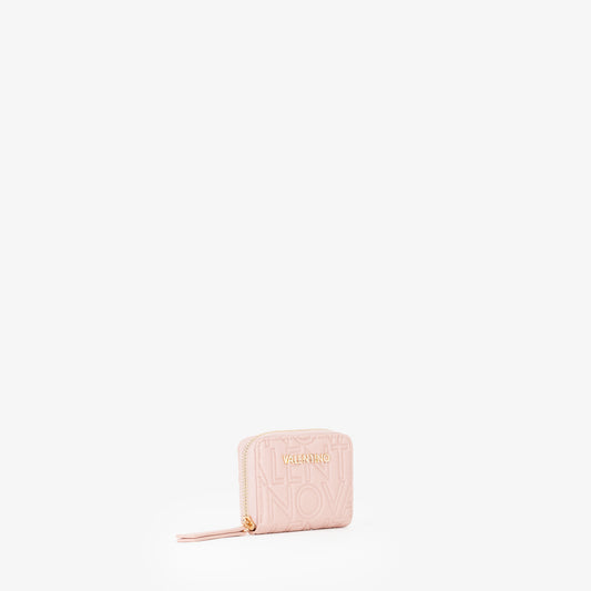 Porte-monnaie femme rose poudré zippé monogramme embossé
