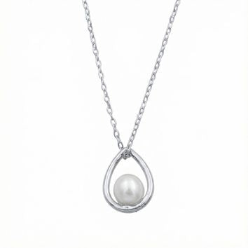 Collier femme argent rhodié pendentif goutte perle synthétique