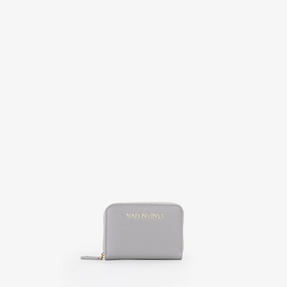 Portefeuille femme zippé gris clair finition grainée