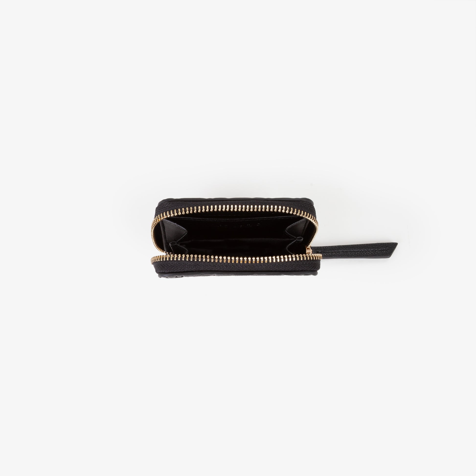 Portefeuille femme noir zippé motif logo embossé