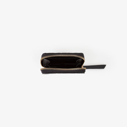Portefeuille femme noir zippé motif logo embossé