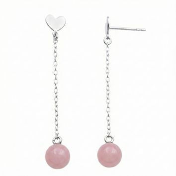 Boucles d'oreilles femme argent 925 cœur quartz rose pendant