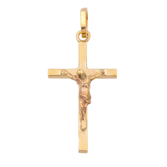Pendentif croix femme or jaune 9 carats avec christ