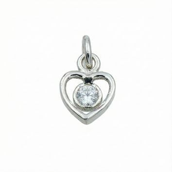 COLLIER ARGENT RHODIE - COEUR - ZIRCONIA