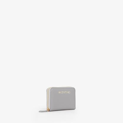 Portefeuille femme zippé gris clair finition grainée