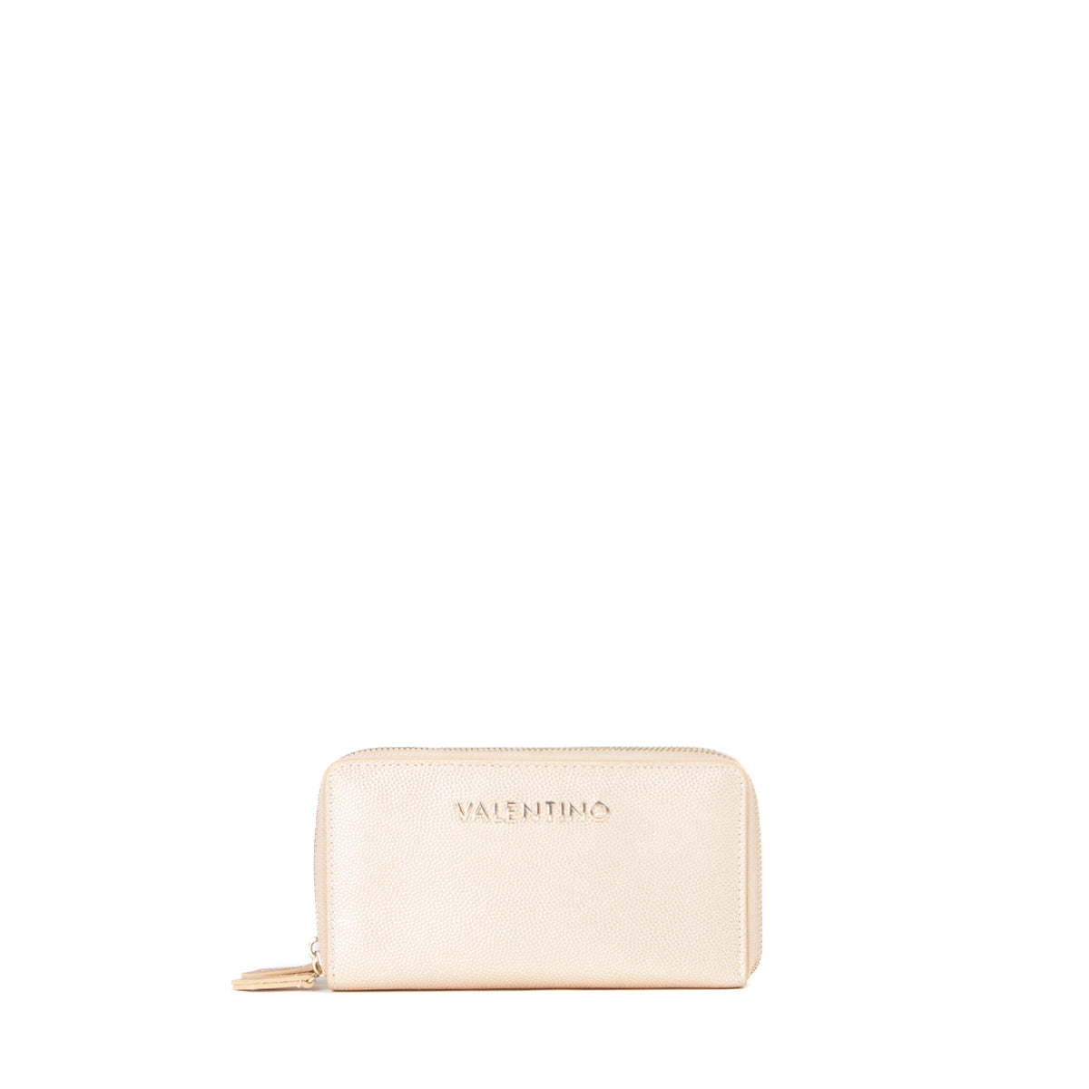 Portefeuille femme zippé grainé doré nacré élégant