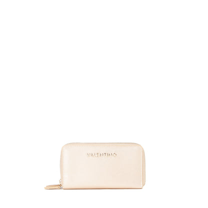 Portefeuille femme zippé grainé doré nacré élégant