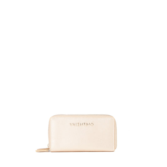Portefeuille femme zippé grainé doré nacré élégant