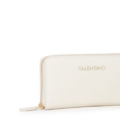 Portefeuille femme zippé écru grain cuir doré