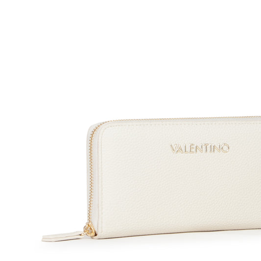 Portefeuille femme zippé écru grain cuir doré