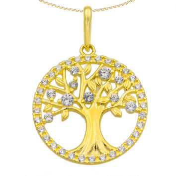 Collier femme or jaune 9 carats arbre de vie zirkonia