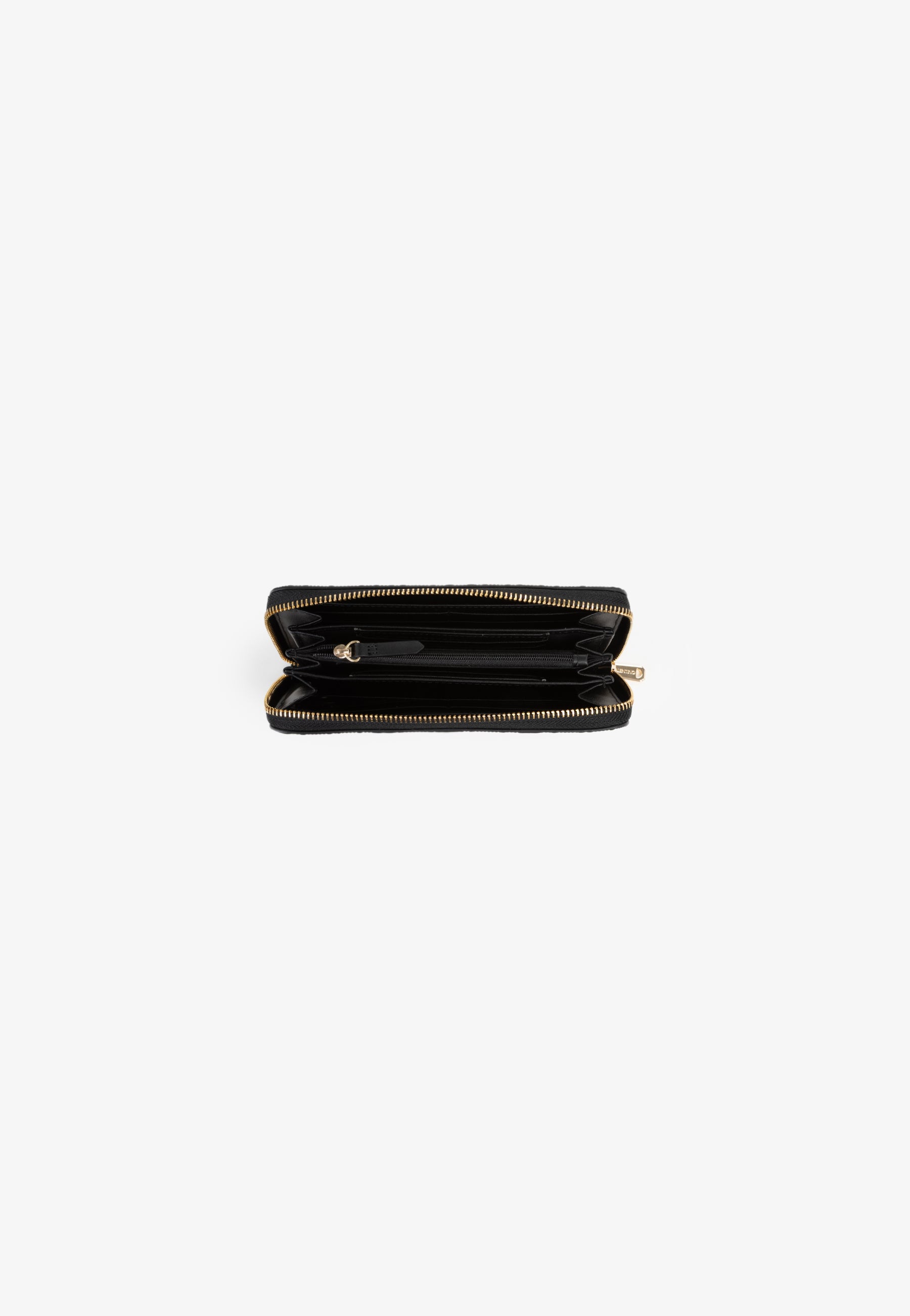 Portefeuille femme noir zippé motif monogramme embossé