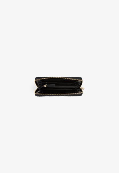 Portefeuille femme noir zippé motif monogramme embossé