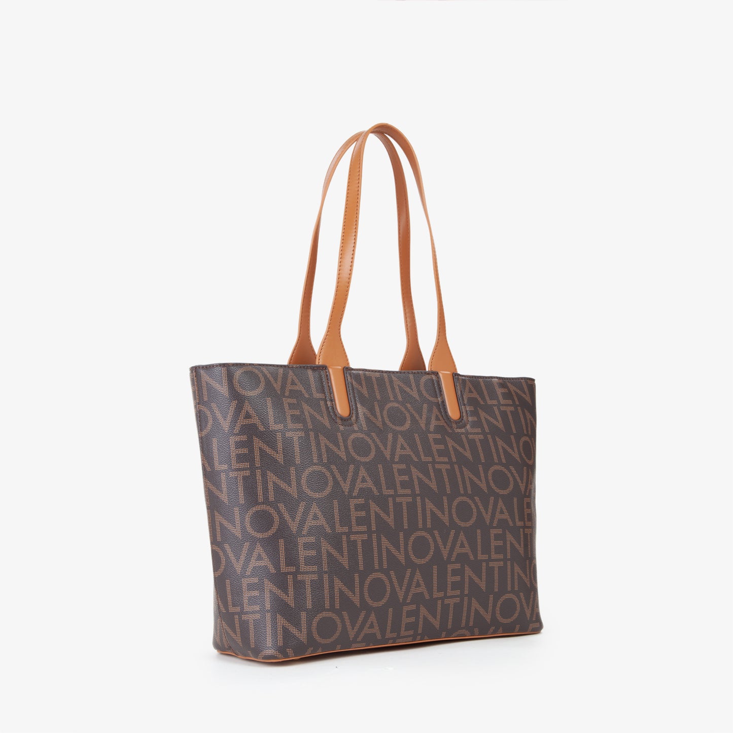 Sac cabas femme motif monogramme marron camel