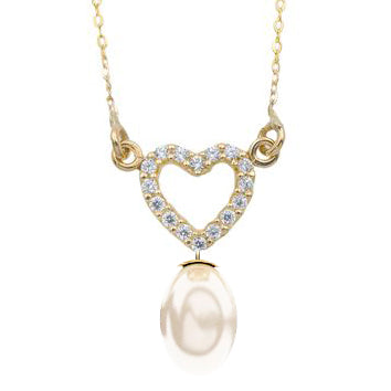 Collier femme or jaune 9k cœur zirkonia perle de culture