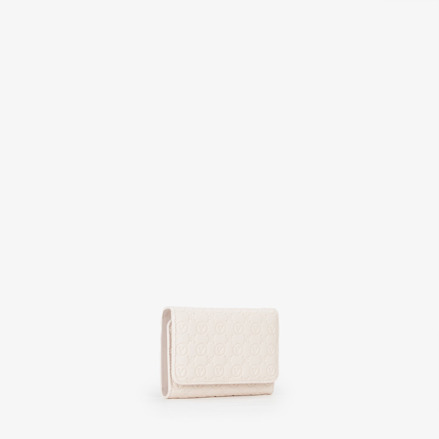 Portemonnaie femme cuir écru motif monogramme embossé