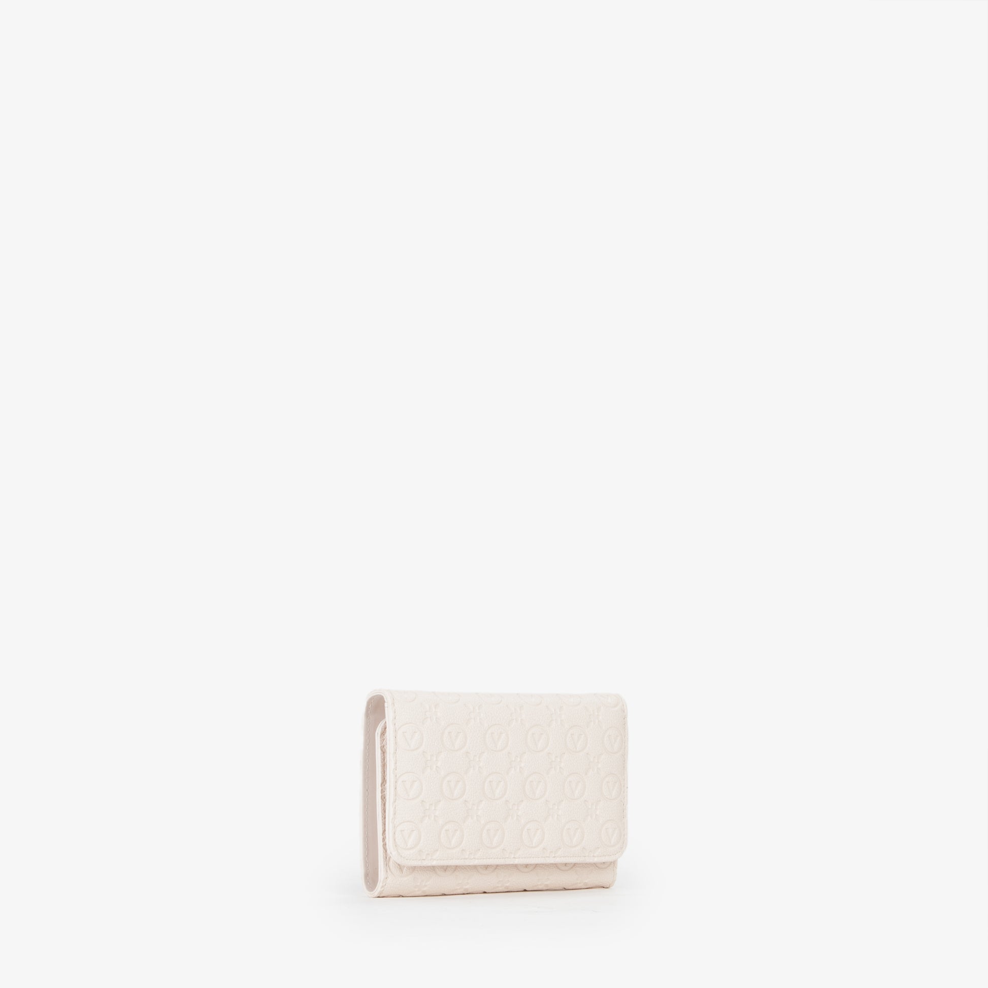 Portemonnaie femme cuir écru motif monogramme embossé