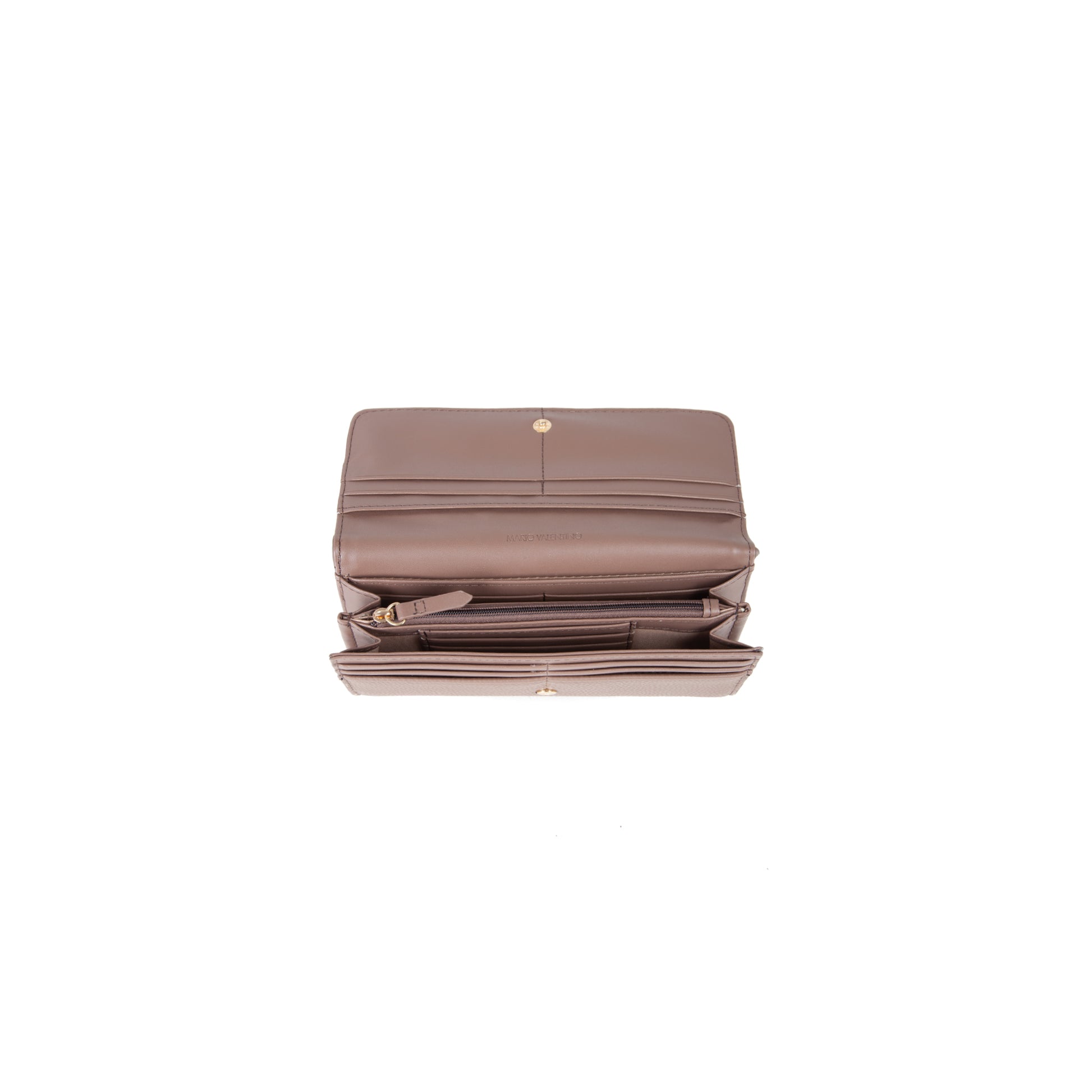Portefeuille femme grainé taupe fermoir rabat