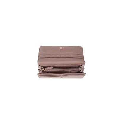 Portefeuille femme grainé taupe fermoir rabat