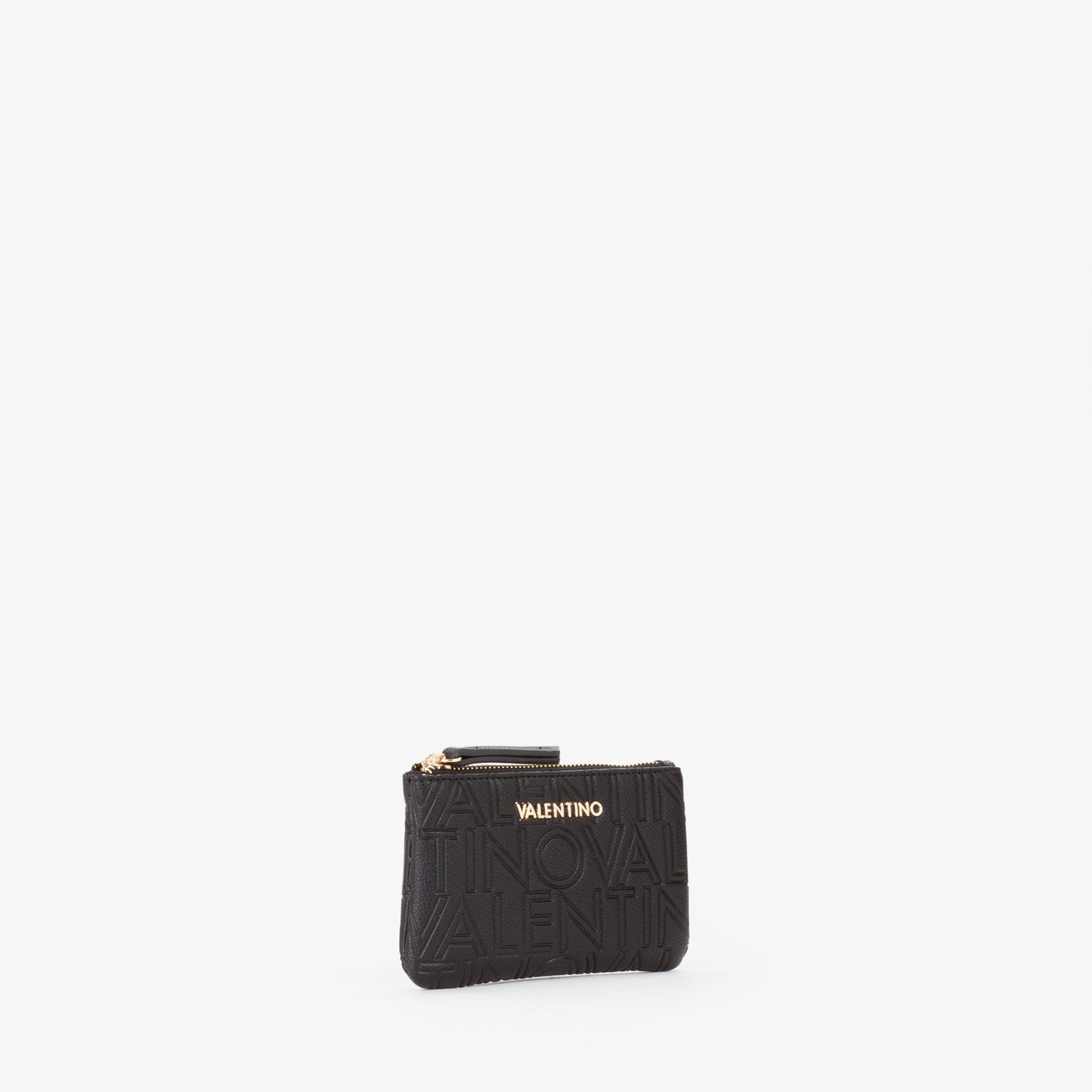 Pochette femme noir logo embossé zip doré porte-clés