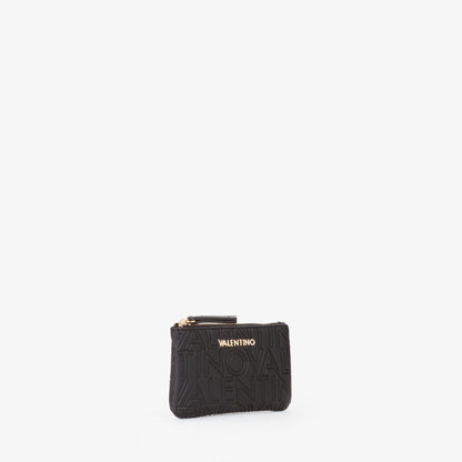 Pochette femme noir logo embossé zip doré porte-clés