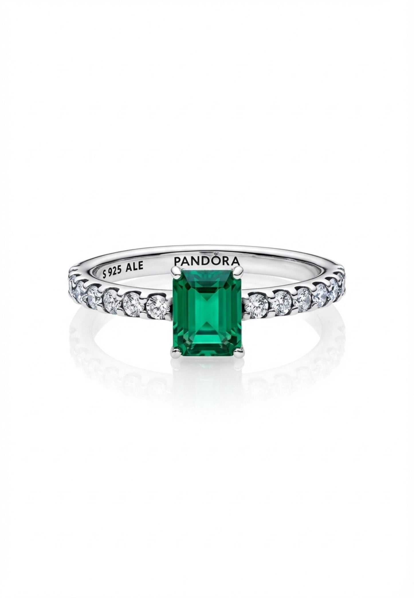 Bague halo rectangulaire verte scintillante