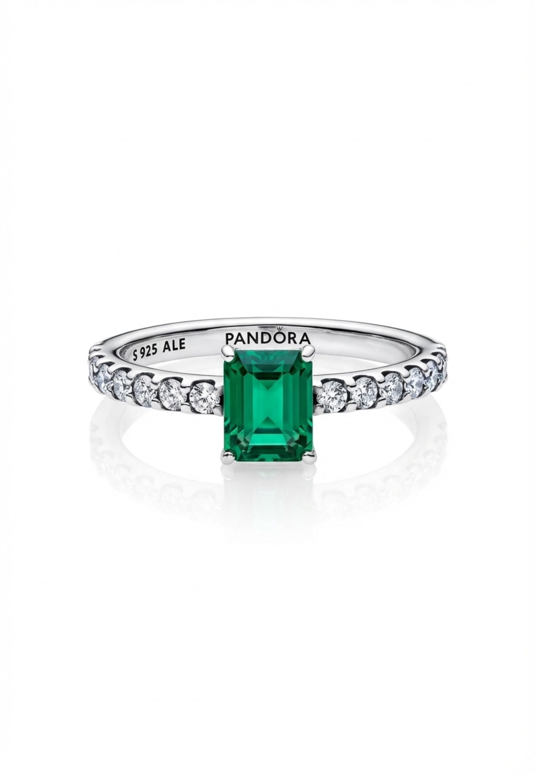 Bague halo rectangulaire verte scintillante