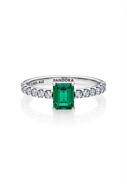 Bague halo rectangulaire verte scintillante