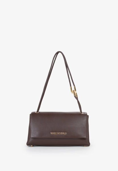 Sac femme bandoulière cuir lisse marron chocolat doré