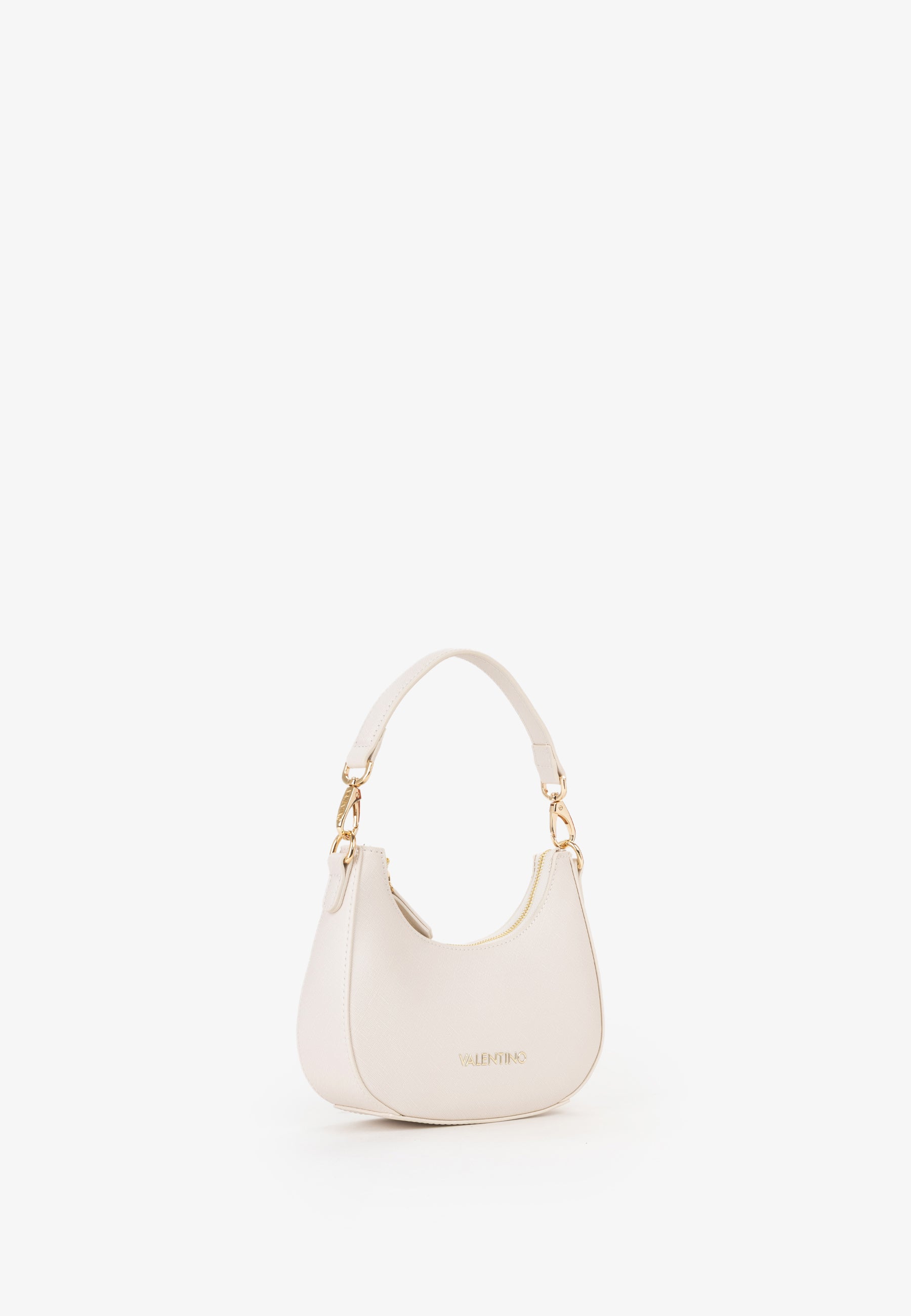 Sac bandoulière femme écru demi-lune finitions dorées