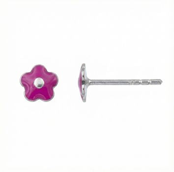Boucles d'oreilles enfant argent 925 fleur laque rose