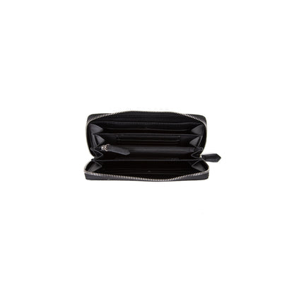 Portefeuille femme zippé noir grain caviar argenté