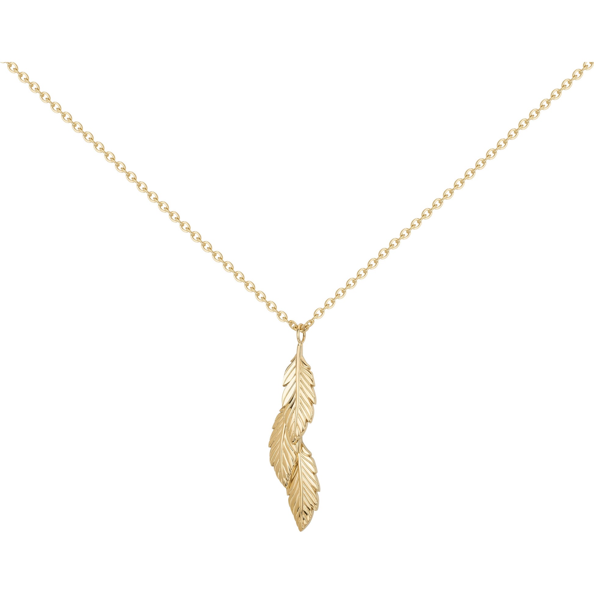 Collier femme acier doré pendentif double plume