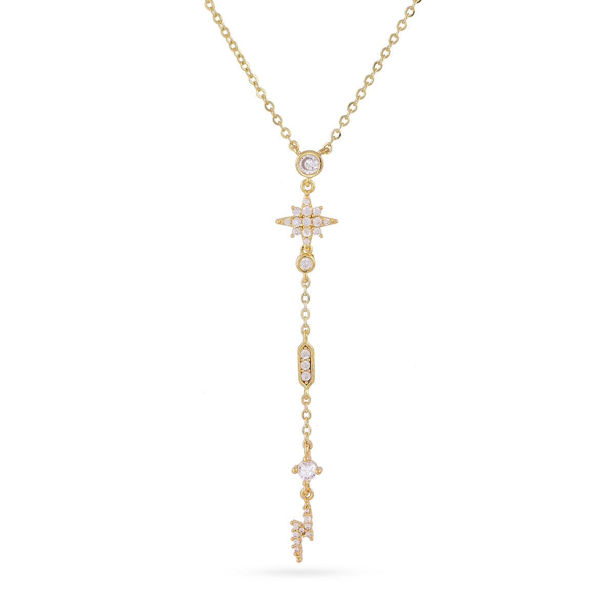 Collier femme acier doré étoile polaire et éclair zirconia