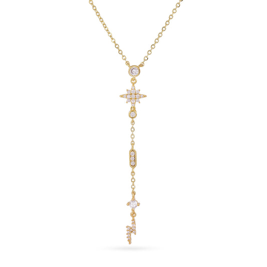 Collier femme acier doré étoile polaire et éclair zirconia
